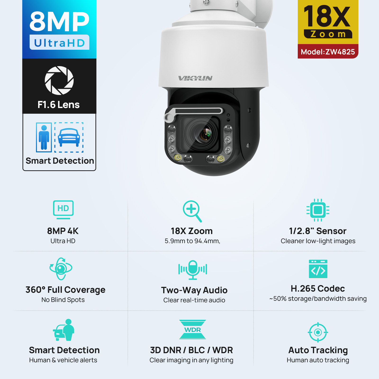 Outdoor Power G Motion - Vikylin 4K 8MP 18X Optische Zoom