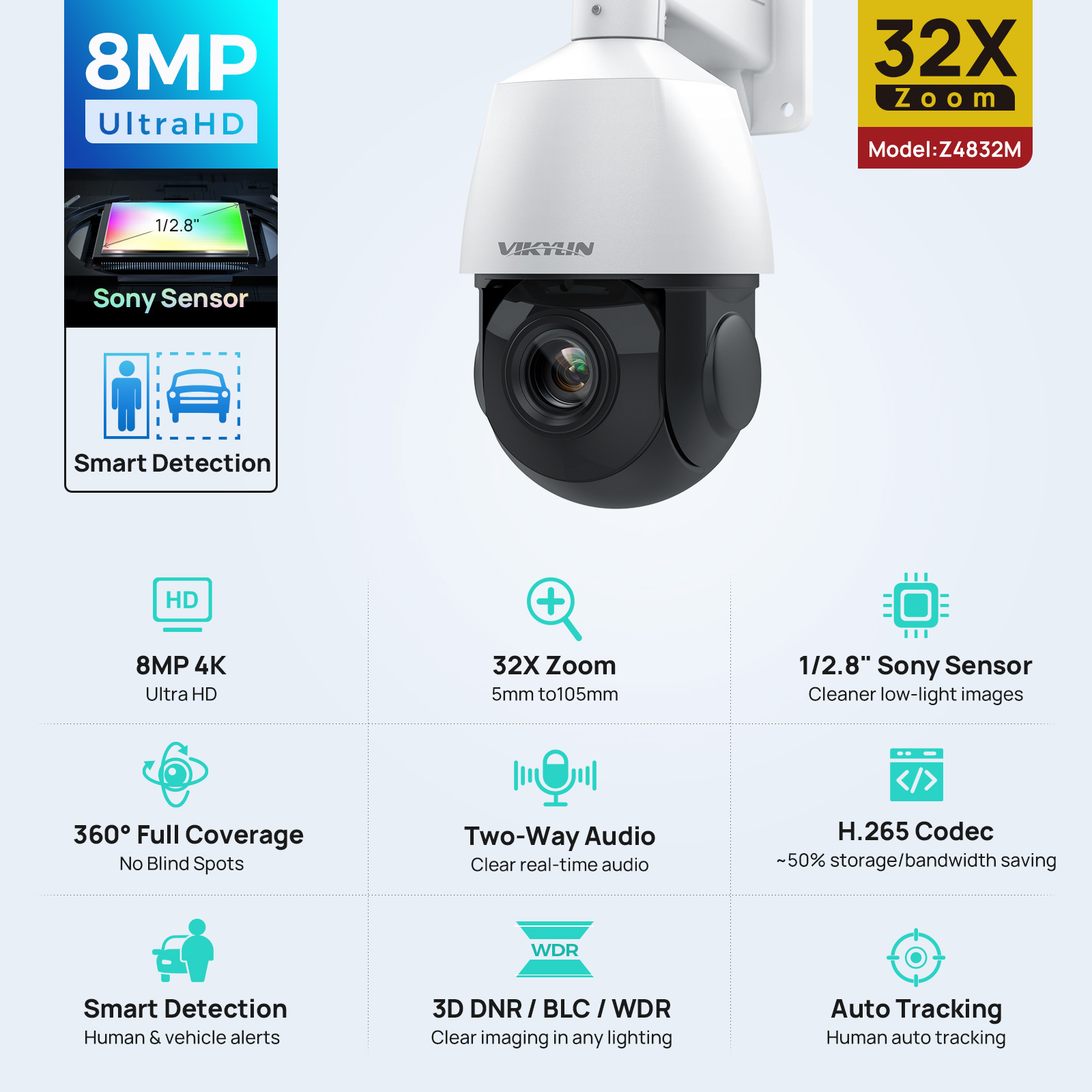 Outdoor Power G Motion - Vikylin 4K 8MP PTZ 32X Zoom