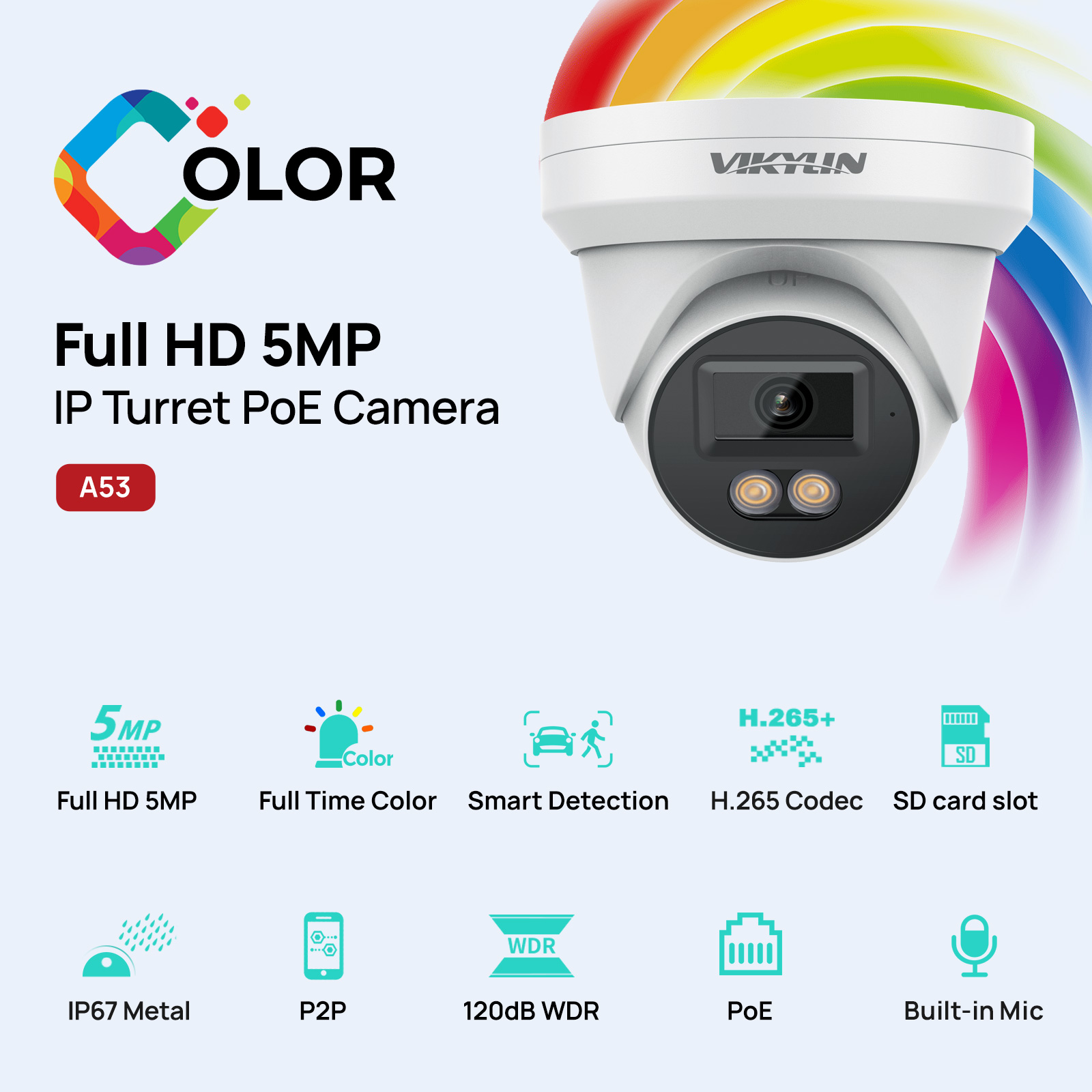 Outdoor Power G Motion - VIKYLIN 5MP IP-beveiligingscamera met full colour