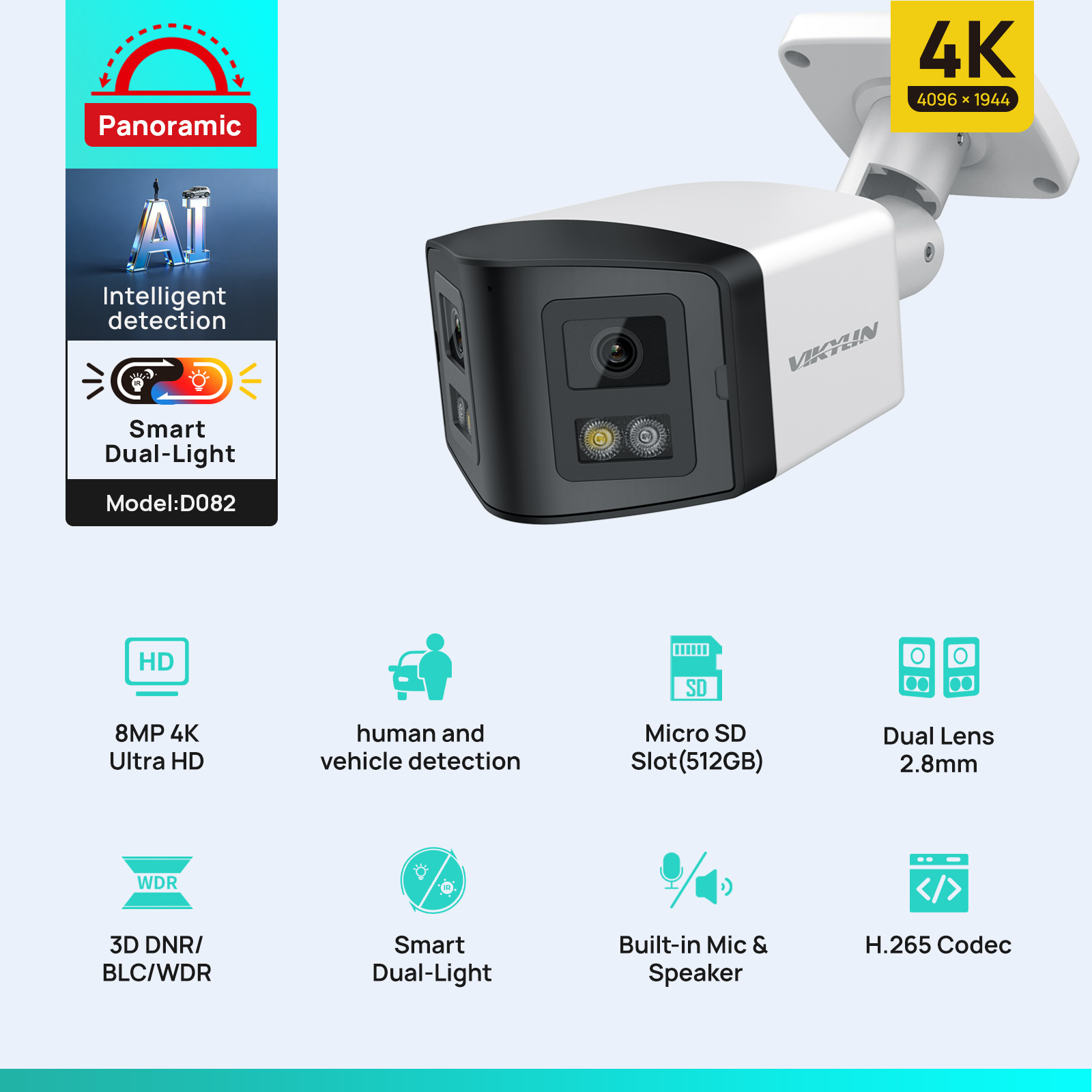 Outdoor Power G Motion - VIKYLIN 170 ° Panoramische 4K-beveiligingscamera Smart